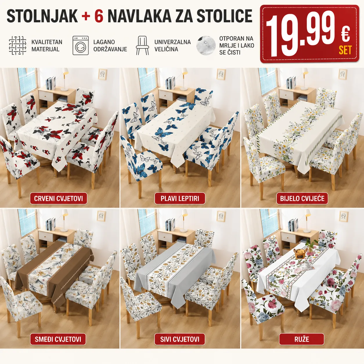 STOLNJAK SET + 6 NAVLAKA ZA STOLICE - UZORCI